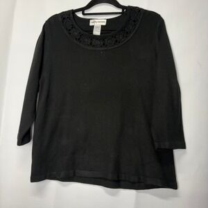 Cathy Daniels Women's Black Knit Top Crochet Neckline‎ Size L Classic Whimsigoth